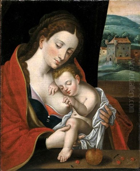 Madonna And Child With Apple And Cherries Oil Painting by Joos Van Cleve