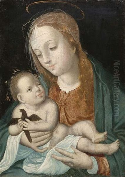 Madonna Mit Kind, Einen Goldfink Haltend Oil Painting by Joos Van Cleve