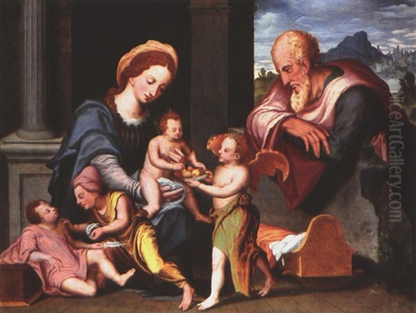 Maria Mit Dem Kind, Johannes Und Dem Heiligen Simon Oil Painting by Joos Van Cleve