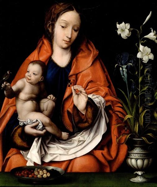 Maria Mit Jesusknaben, Der Ein Rotbrustchen Halt (collab. W/ Workshop) Oil Painting by Joos Van Cleve