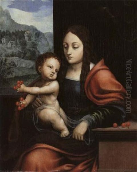 Maria Mit Kind (madonna Mit Den Kirschen) Oil Painting by Joos Van Cleve