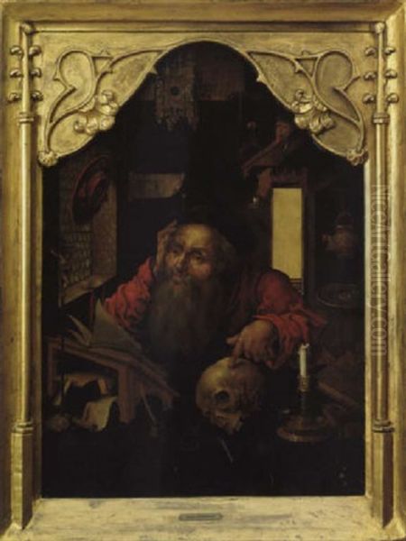 Der Heilige Hieronymus In Seinem Studierzimmer Oil Painting by Joos Van Cleve