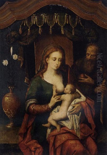 The Virgin And Child With Saint Joseph Oil Painting by Joos Van Cleve