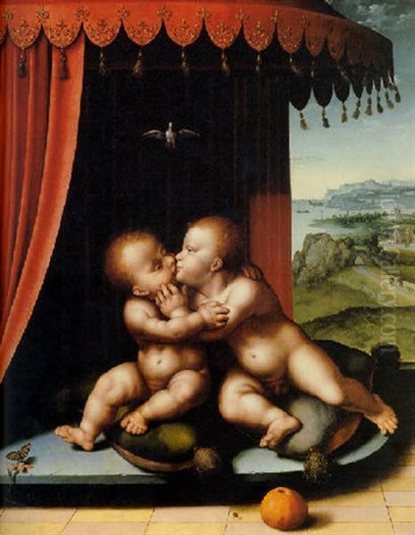 The Infant Christ And Saint John The Baptist Oil Painting by Joos Van Cleve