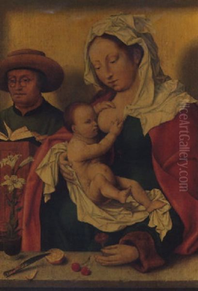 The Holy Family With Saint Joseph Reading And The Virgin Suckling The Christ Child Oil Painting by Joos Van Cleve