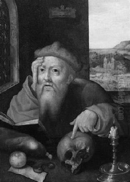 Sinnender Hieronymus In Der Studierstube Oil Painting by Joos Van Cleve