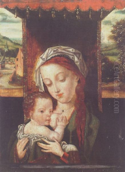 Madonna Mit Dem Kinde Unter Einem Baldachin Oil Painting by Joos Van Cleve