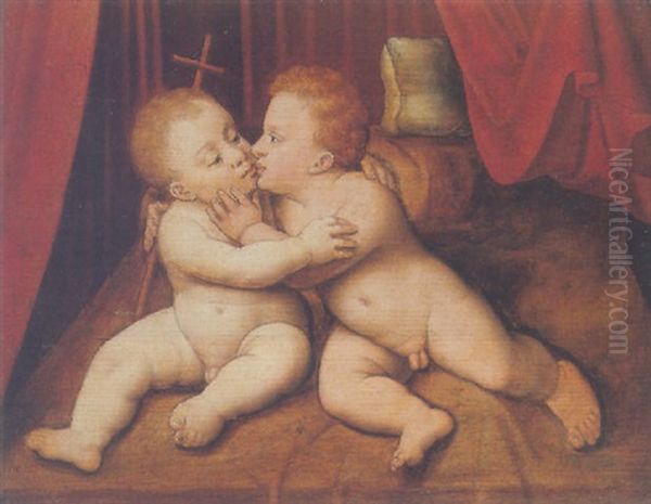 The Infant Christ With Saint John The Baptist Oil Painting by Joos Van Cleve