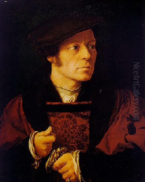 Portrait Of A Man Holding Gloves Oil Painting by Joos Van Cleve