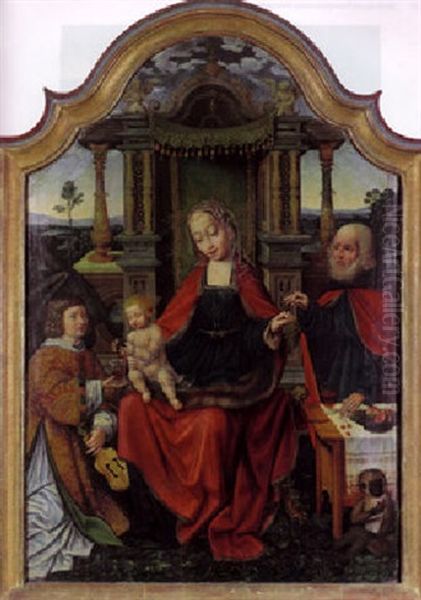 Die Thronende Madonna Mit Den Heiligen Barbara Und Katharina Auf Den Seitenflugeln Oil Painting by Joos Van Cleve