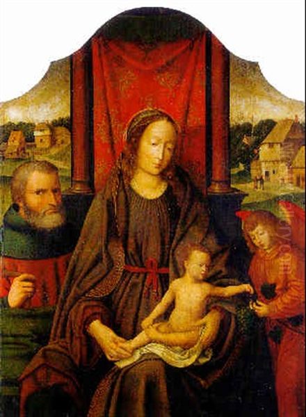 Virgin And Child With Saint Joseph And An Angel Oil Painting by Joos Van Cleve