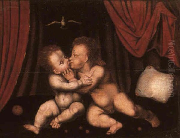 The Infants Christ And Saint John With The Holyspirit Oil Painting by Joos Van Cleve