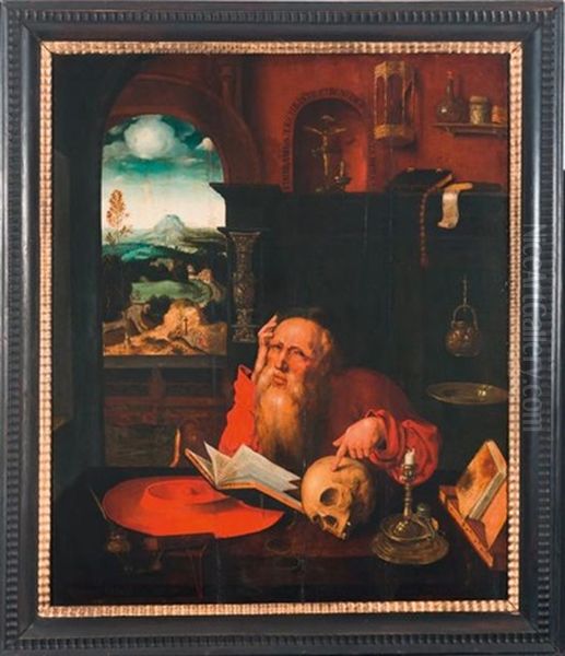 Saint Jerome Dans Son Cabinet De Travail Oil Painting by Joos van der Beke Cleve