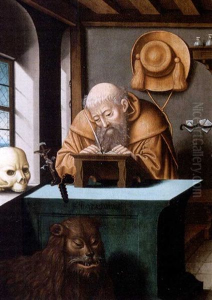 Saint Jerome Dans Son Cabinet De Travail Oil Painting by Joos van der Beke Cleve