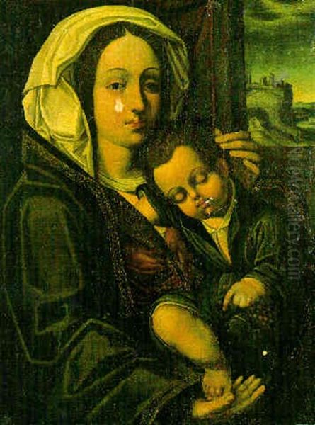 The Madonna And Child In A Landscape Oil Painting by Joos van der Beke Cleve