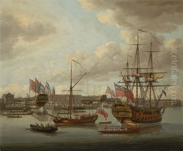 Deptford Shipyard, London Oil Painting by John Cleveley the Younger