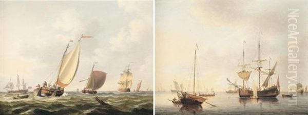 A Dutch Schuyt And Other Shipping In A Still Breeze Oil Painting by John Cleveley the Younger