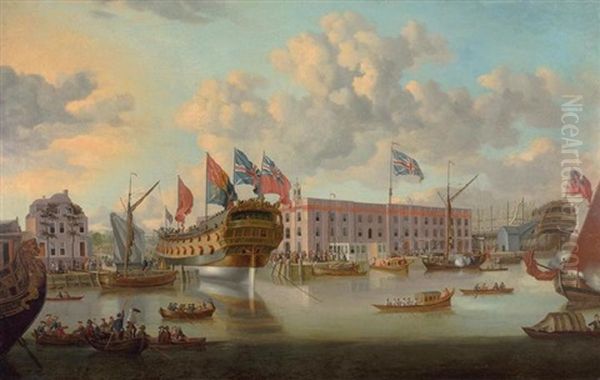 Greenwich Shipyard, 1750 Oil Painting by John Cleveley