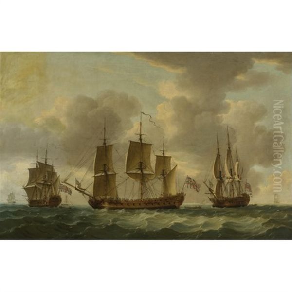 The Frigate H.m.s. Pallas In Three Positions Oil Painting by John Cleveley