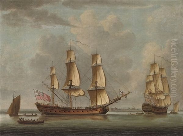 English Men-o'war Leaving Their Anchorage Off Sheerness Oil Painting by John Cleveley