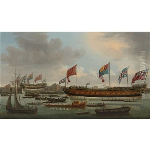 Launch Of The Man-of-war Edgar, Deptford Oil Painting by John Cleveley