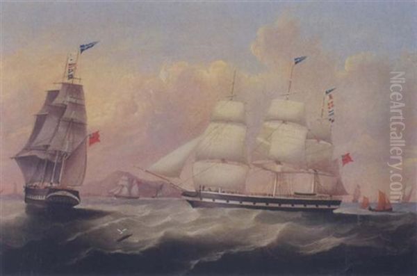 A Naval Engagement Oil Painting by Robert Cleveley