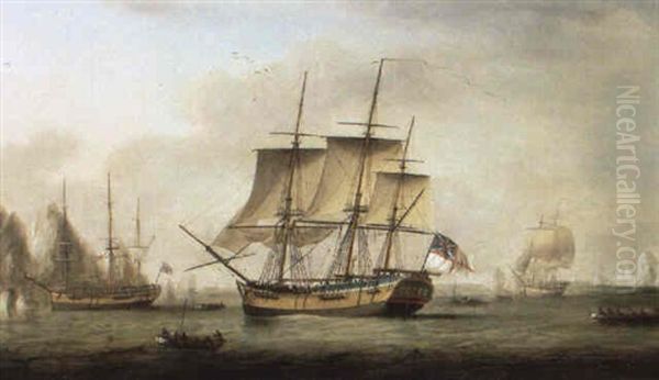 The Sarah And Other Whalers Sailing The Arctic Oil Painting by Robert Cleveley