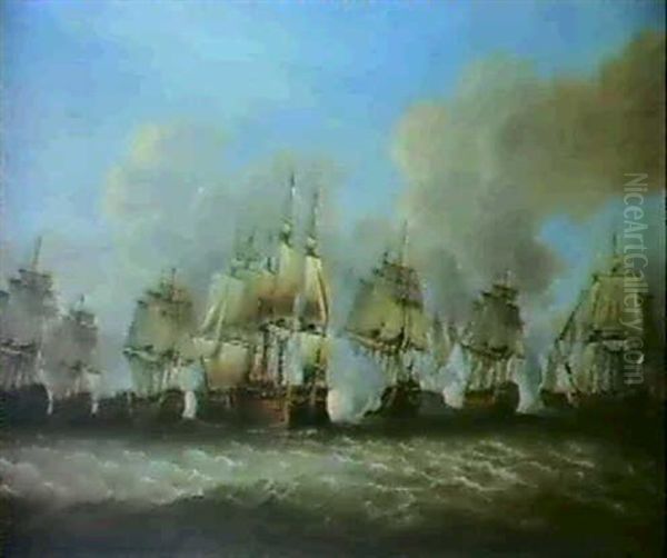 Sir G.b. Rodney, Having Broken The French Line, Makes The   Signal For The Van To Tack & Gained The Wind Of The Enemy... Oil Painting by Robert Cleveley