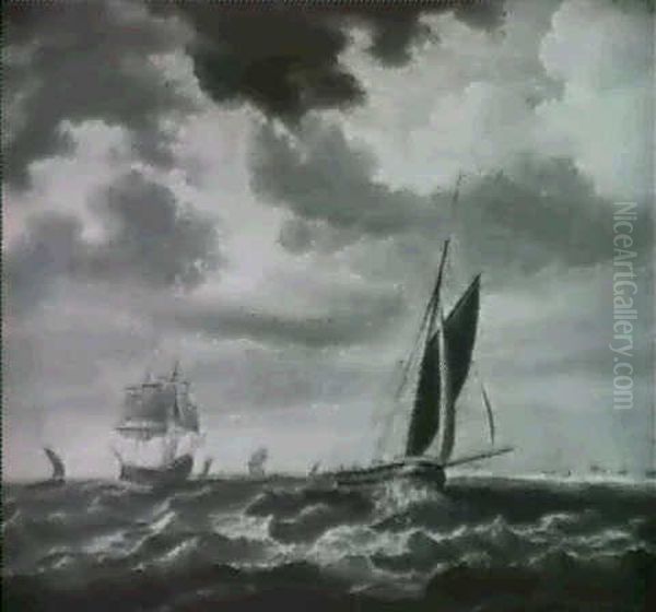 A Cutter And Other Shipping Off The Dutch Coast Oil Painting by Robert Cleveley