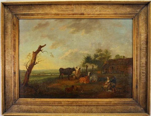 Painting Of Cattle Outside Of Farmstead Oil Painting by Antoine Clevenbergh