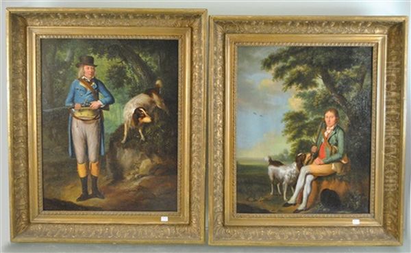 Chasseurs Et Epagneuls (pair) Oil Painting by Antoine Clevenbergh