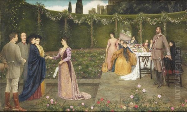 A Lunch Party At Ashridge House Oil Painting by Edward Clifford