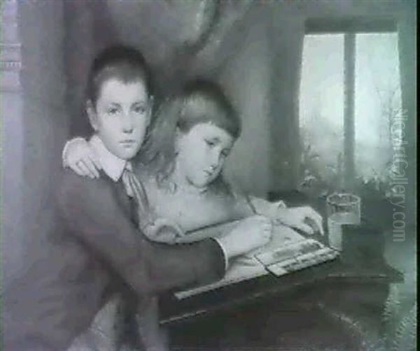 A Portrait Of Arthur Appleton Beebe And His Sister Emily    Esther Beebe Oil Painting by Edward Clifford