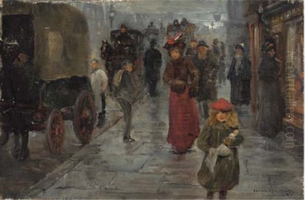 A Victorian Street Scene Oil Painting by Edward C. Clifford