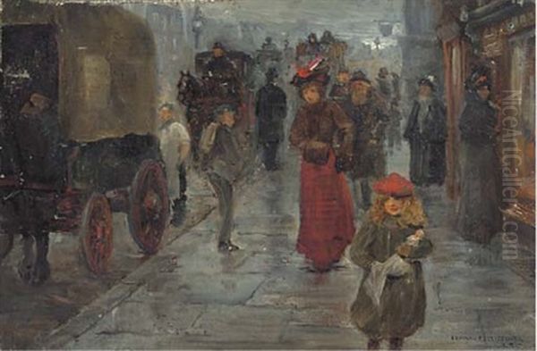 A Victorian Street Scene Oil Painting by Edward C. Clifford