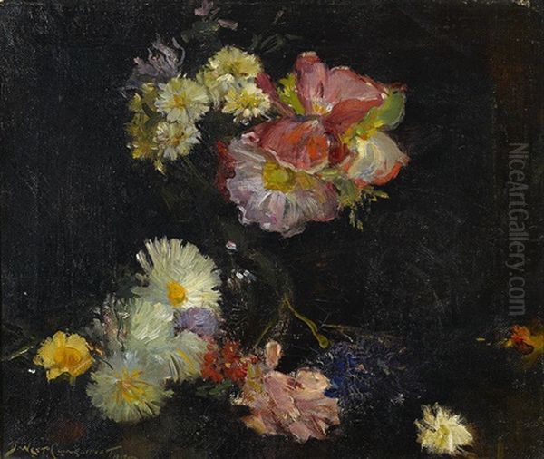 A Floral Still Life Oil Painting by Benjamin West Clinedinst