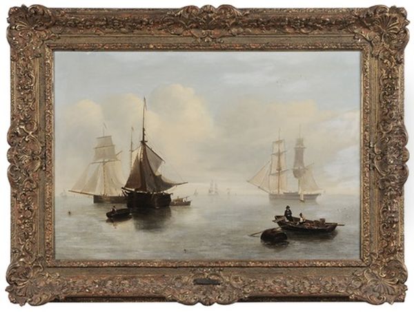 Moored Fishing Vessels In A Harbor Oil Painting by Alfred Clint