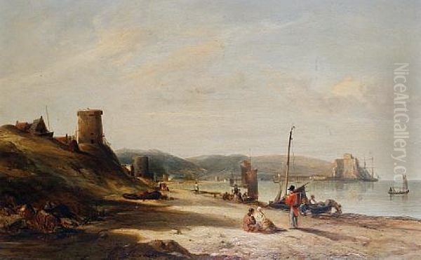 Mount Orgueil Castle From Grouville Bay, Jersey Oil Painting by Alfred Clint