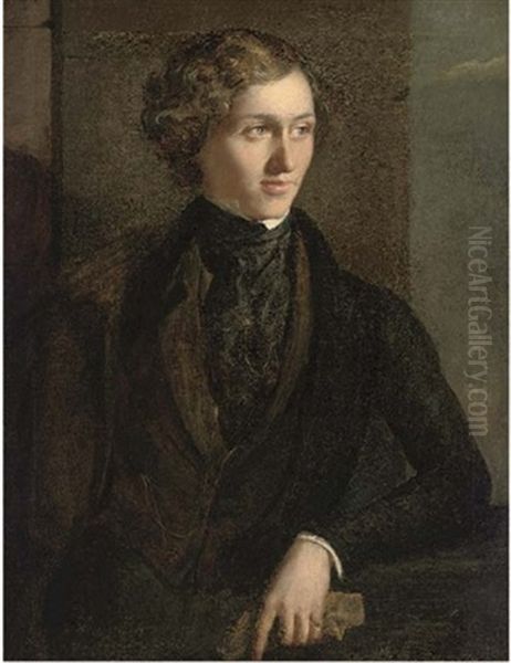 Portrait Of A Gentleman (percy Bysshe Shelley?) In A Dark Coat And Cravat, Holding A Glove In His Left Hand Oil Painting by George Clint