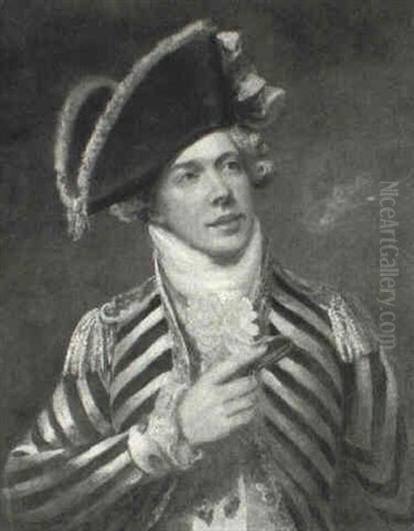 Portrait Of A Gentleman Belived To Be John Fawcett As       Fripont, Bust Length Wearing A Black And White Striped Coat Oil Painting by George Clint