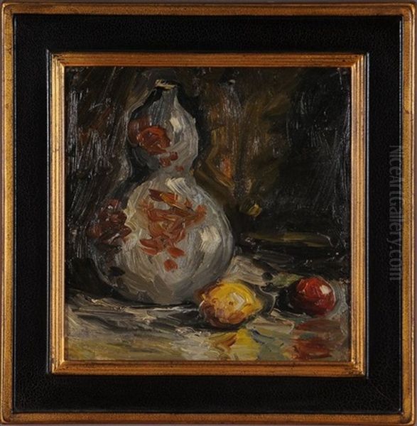 Vase With Lemon & Apple No.28 Oil Painting by Merton Clivette