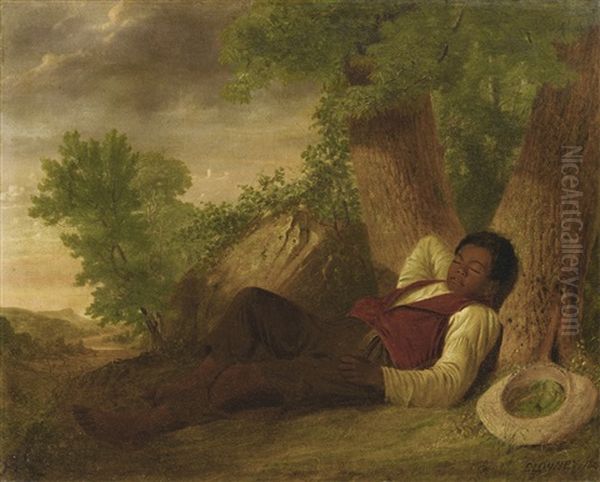 Boy Asleep At The Base Of A Tree Oil Painting by James-Goodwyn Clonney