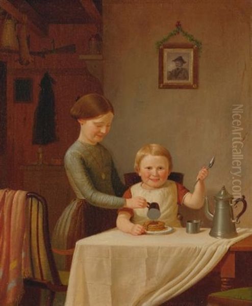 A Good Breakfast Oil Painting by James-Goodwyn Clonney