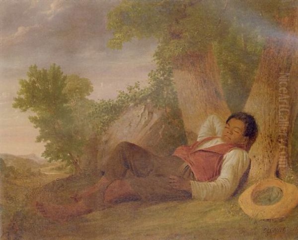 A Negro Boy Asleep At The Base Of A Tree Oil Painting by James-Goodwyn Clonney