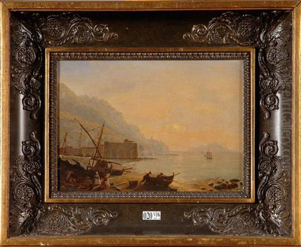 Baie Animee Au Coucher Du Soleil Oil Painting by Francois Gilles Joseph Closson