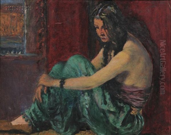 Model In Green Harem Pants Oil Painting by William Baxter Closson