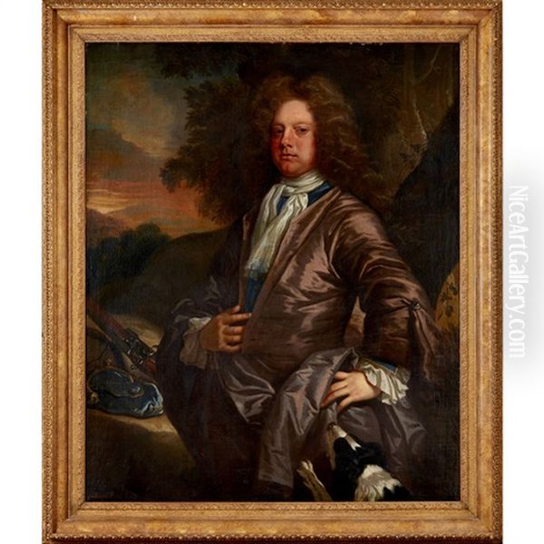 Portrait Of William Paul Of Bray, With His Gun And Dog Oil Painting by John Closterman