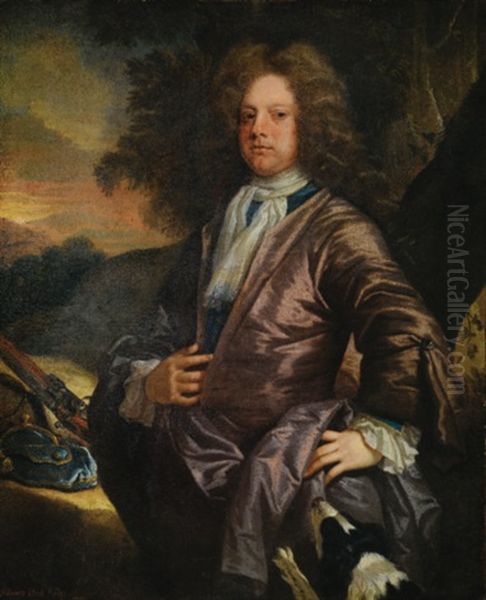 Portrait Of William Paul Of Bray, Berkshire, With His Dog And A Gun Oil Painting by John Closterman