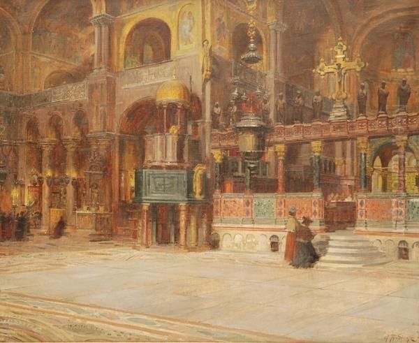 Interno Dellabasilica Di San Marco Oil Painting by Eugenio Andreasi