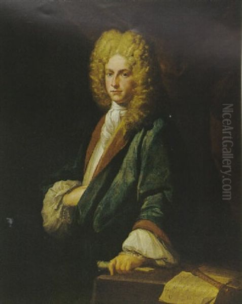 Portrait Of A Gentleman (daniel Purcell?), Wearing A Blue Robe And White Stock Oil Painting by John Closterman